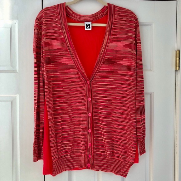 NEW $500 M MISSONI SPACE DYED V NECK CARDIGAN PINK